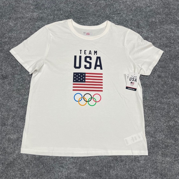 Team Usa Tops - Team USA T-Shirt Womens Medium White Olympics Graphic 100% Cotton Crew Neck NEW